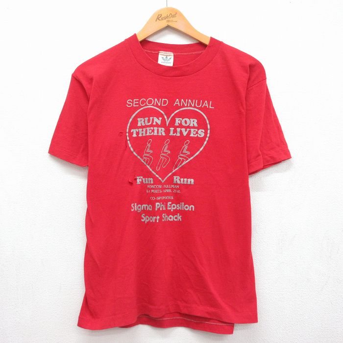 アディダス 80s 半袖Tシャツ ビッグロゴ レッド メンズL相当 | 古着