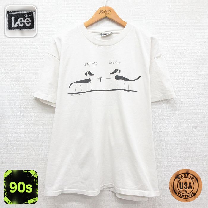 リー 90s 半袖Tシャツ good dog bad dog ホワイト メンズXL相当 | 古着