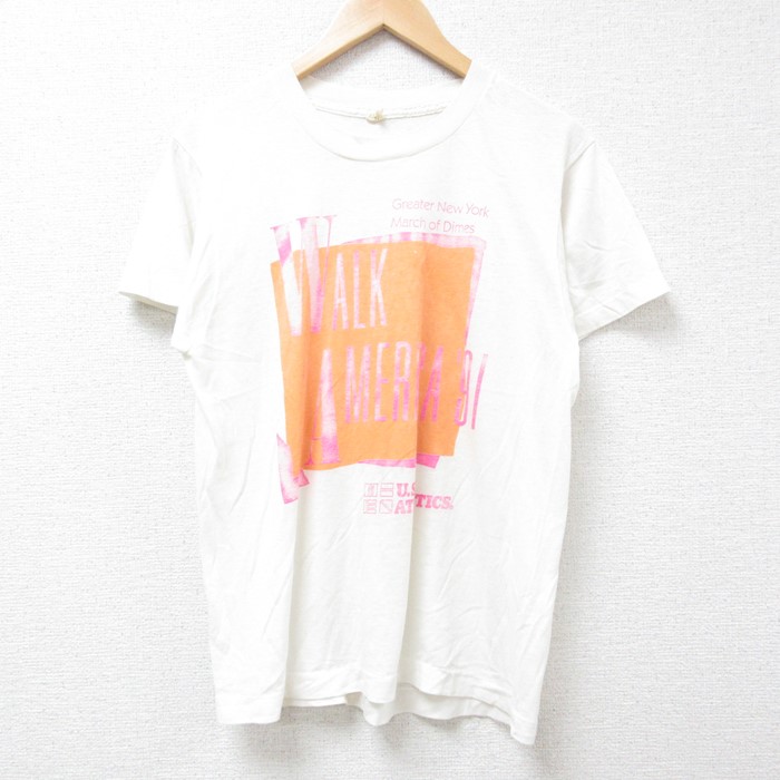 【50%OFF】S★古着 スクリーンスターズ 半袖 ビンテージ Tシャツ メンズ 80年代 80s WALK AMERICA クルーネック 白 ホワイト 24jul25 中古