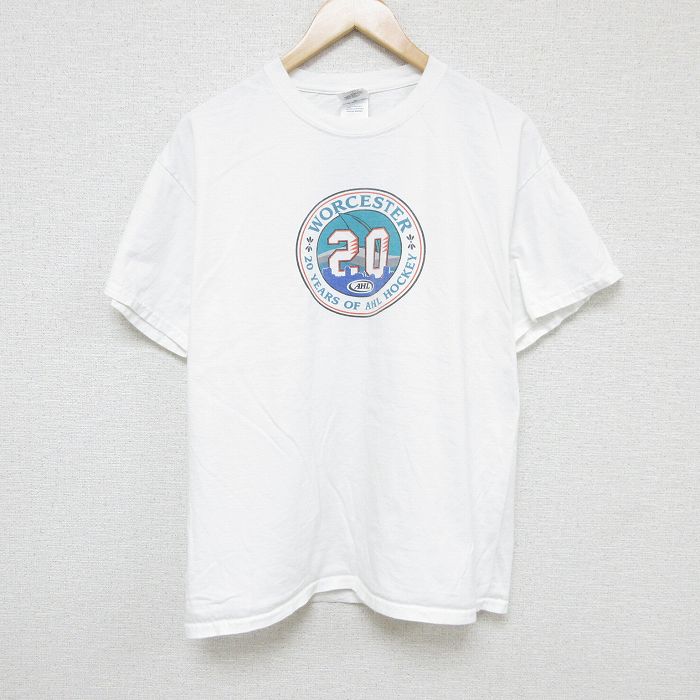 XL★古着 半袖 ビンテージ Tシャツ メンズ 00年代 00s ホッケー 大きいサイズ コットン クルーネック 白 ホワイト 24jul27 中古