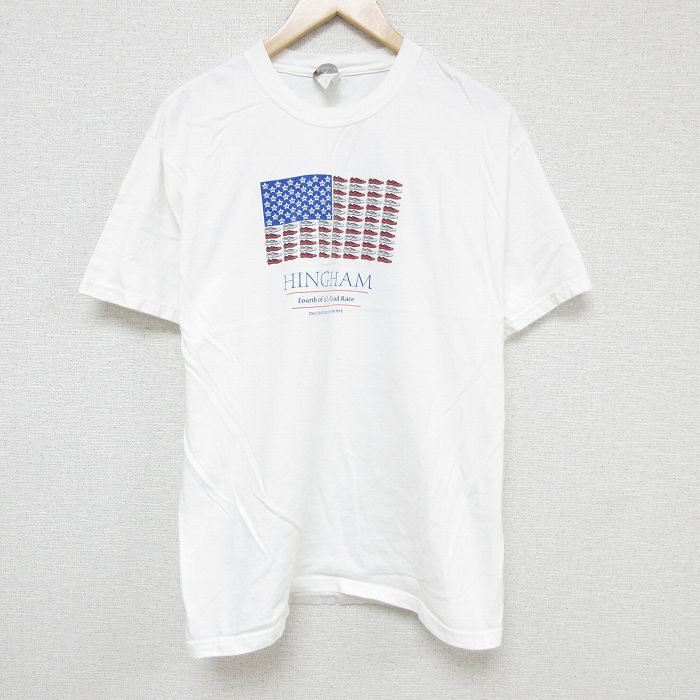 L★古着 ヘインズ Hanes 半袖 ビンテージ Tシャツ メンズ 00年代 00s ハイアム ロードレース コットン クルーネック 白 ホワイト 24jul27 中古