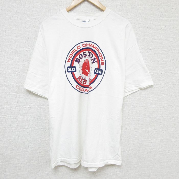 XL★古着 半袖 ビンテージ Tシャツ メンズ 00年代 00s MLB ボストンレッドソックス 大きいサイズ コットン クルーネック 白 ホワイト メジャーリーグ ベースボール 野球 24jul27 中古
