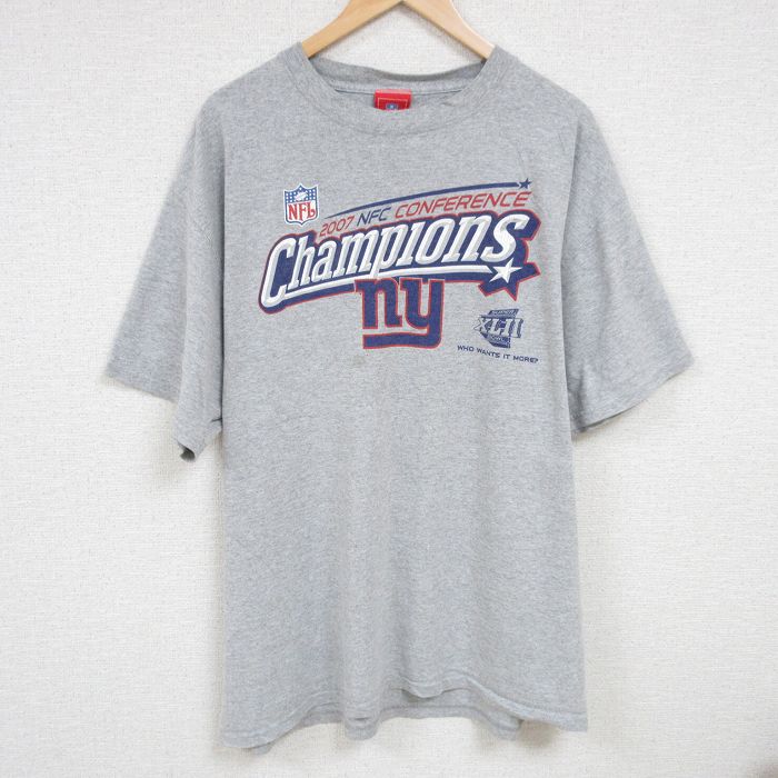 XL★古着 半袖 ビンテージ Tシャツ メンズ 00年代 00s NFL ニューヨークジャイアンツ 大きいサイズ クルーネック グレー 霜降り アメフト スーパーボウル 24jul31 中古