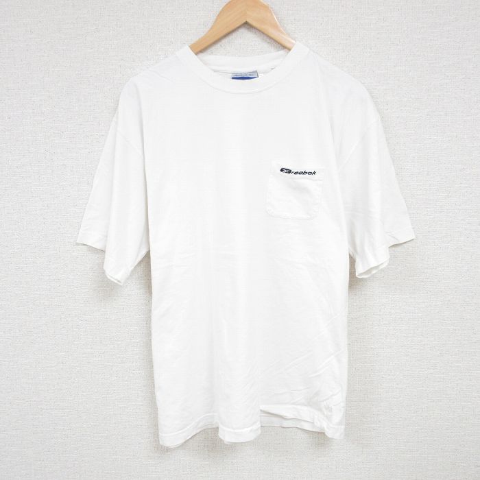 L★古着 リーボック REEBOK 半袖 ビンテージ Tシャツ メンズ 00年代 00s ワンポイントロゴ 胸ポケット付き コットン クルーネック 白 ホワイト 24jul31 中古