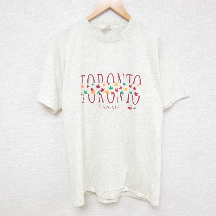 L★古着 半袖 ビンテージ Tシャツ メンズ 90年代 90s カナダ トロント クルーネック 薄グレー 霜降り 24aug01 中古