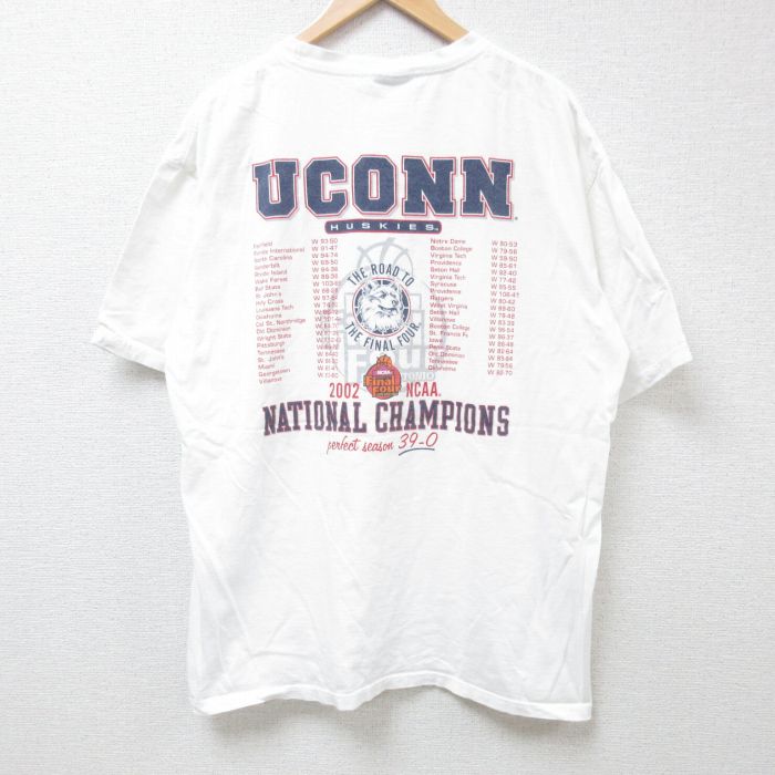 XL★古着 半袖 ビンテージ Tシャツ メンズ 00年代 00s UCONN 大きいサイズ コットン クルーネック 白 ホワイト 24aug08 中古