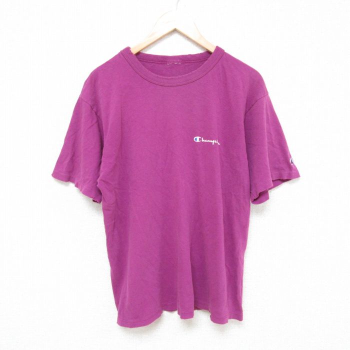 【50%OFF】チャンピオン 90s 半袖Tシャツ ワンポイントロゴ パープル XL | 古着