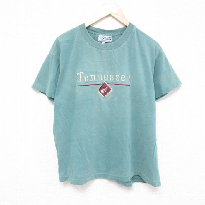 XL★古着 半袖 ビンテージ Tシャツ メンズ 90年代 90s テネシー 刺繍 コットン クルーネック USA製 薄緑 グリーン 25apr19 中古