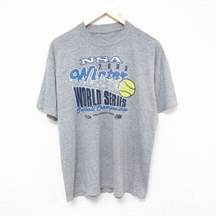 L★古着 半袖 ビンテージ Tシャツ メンズ 00年代 00s ソフトボール NSA ワールドシリーズ クルーネック グレー 霜降り 25apr19 中古