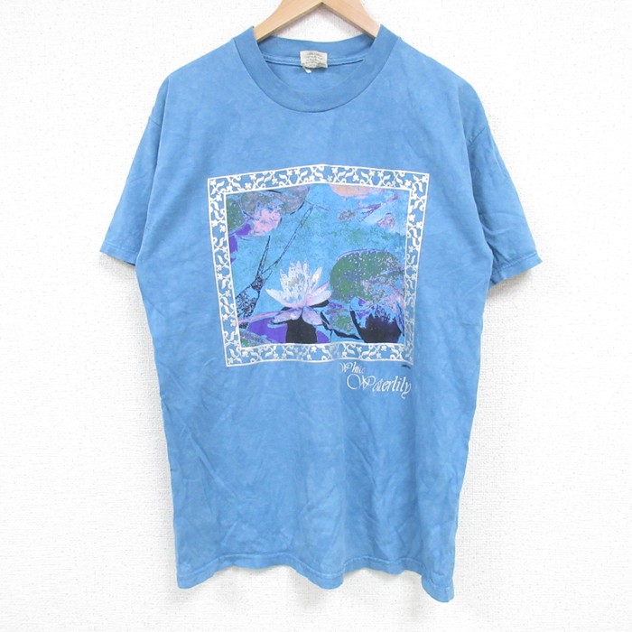 L★古着 半袖 ビンテージ Tシャツ メンズ 00年代 00s 蓮 アート コットン クルーネック カナダ製 薄紺他 ネイビー タイダイ 25apr23 中古