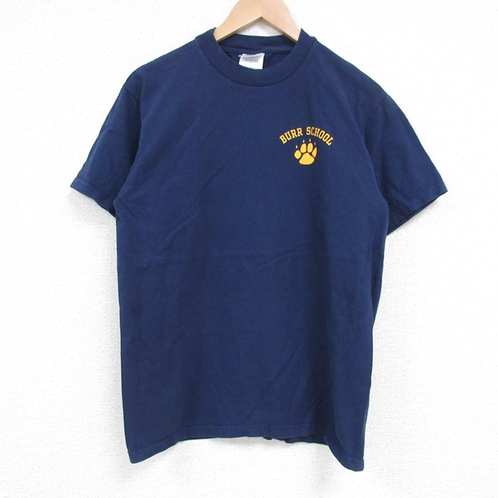 【50%OFF】M★古着 ヘインズ Hanes 半袖 ビンテージ Tシャツ メンズ 00年代 00s BURR SCHOOL コットン クルーネック 紺 ネイビー 25apr23 中古
