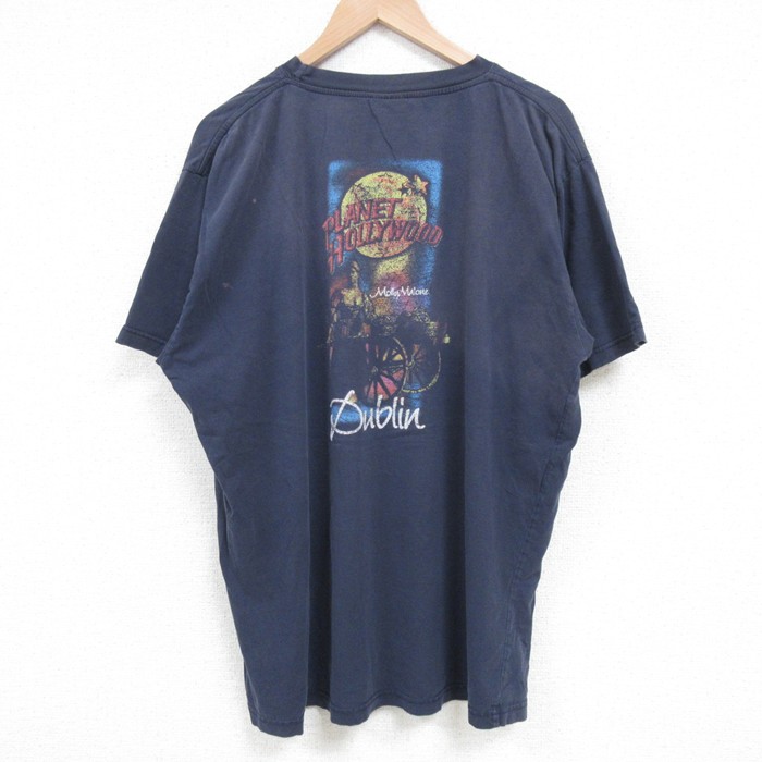 【50%OFF】XL★古着 半袖 ビンテージ Tシャツ メンズ 00年代 00s プラネットハリウッド 大きいサイズ コットン クルーネック 濃紺 ネイビー 25apr23 中古