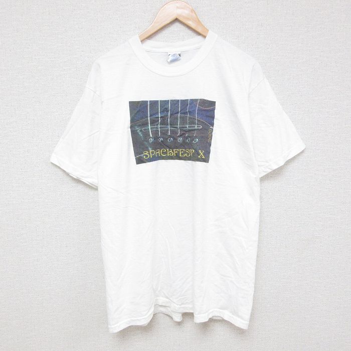 L★古着 半袖 ビンテージ Tシャツ メンズ 00年代 00s 宇宙 SPARKFEST コットン クルーネック 白 ホワイト 25apr30 中古