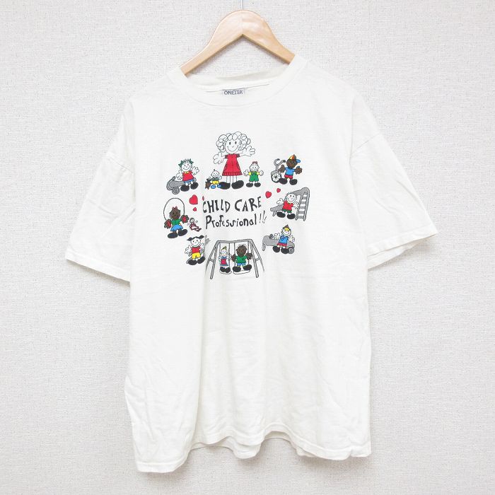【20%OFF】XL★古着 オニータ ONEITA 半袖 ビンテージ Tシャツ メンズ 90年代 90s 子供 ブランコ 大きいサイズ コットン クルーネック 白 ホワイト 25apr30 中古
