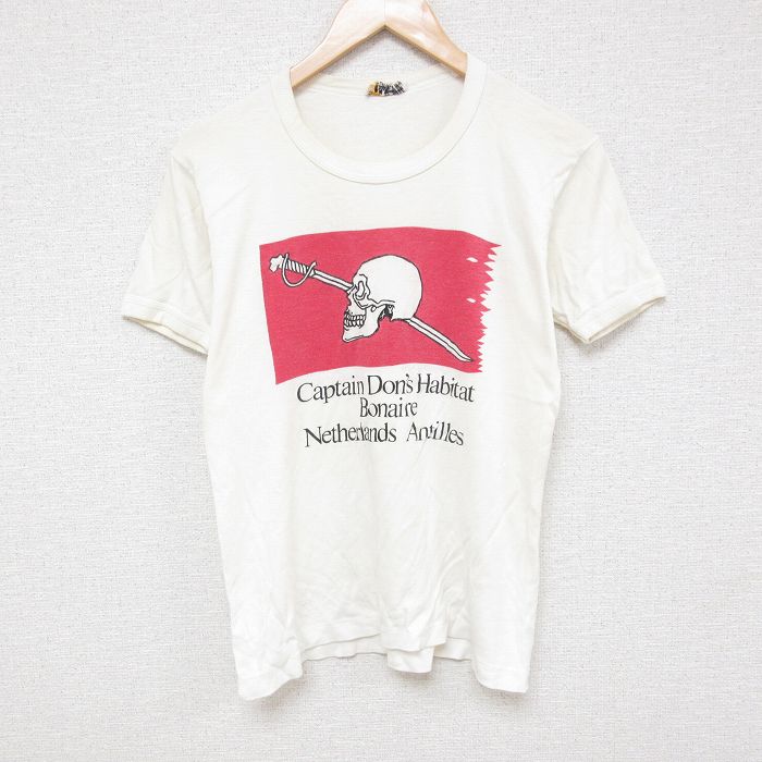 S★古着 半袖 ビンテージ Tシャツ メンズ 80年代 80s スカル 剣 クルーネック 白 ホワイト 【spe】 25apr30 中古