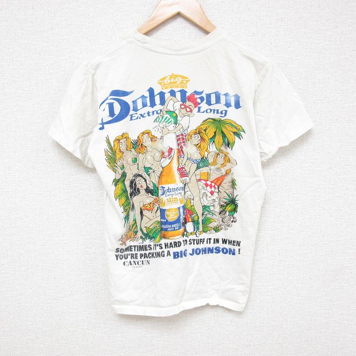 【50%OFF】M★古着 半袖 ビンテージ Tシャツ メンズ 90年代 90s 女性 ビール BIG JOHNSON クルーネック 白 ホワイト 25apr30 中古