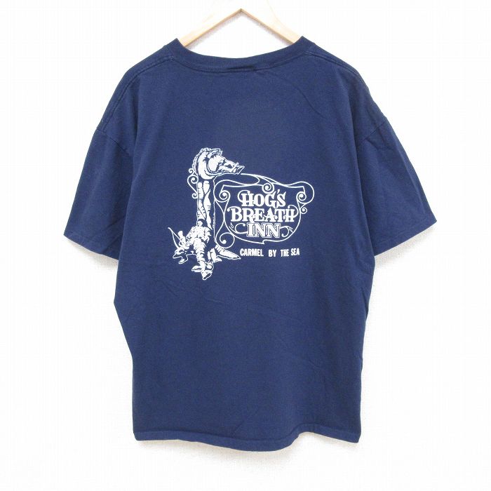 XL★古着 オニータ ONEITA 半袖 ビンテージ Tシャツ メンズ 90年代 90s HOGS BRWATH INN コットン クルーネック 紺 ネイビー 25apr30 中古