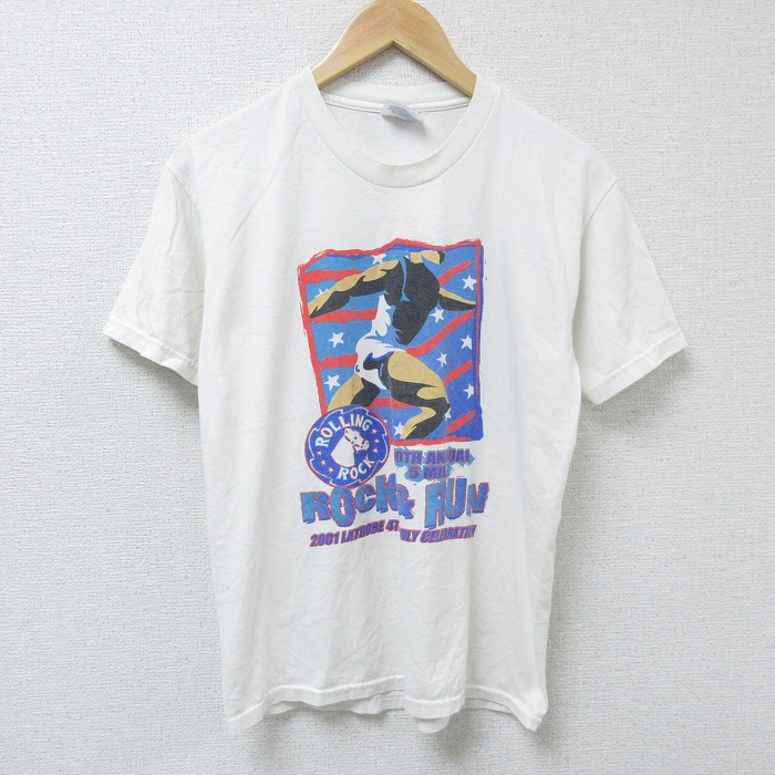 【50%OFF】M★古着 ヘインズ Hanes 半袖 ビンテージ Tシャツ メンズ 00年代 00s ROCK&RUN クルーネック 白 ホワイト 25apr23 中古