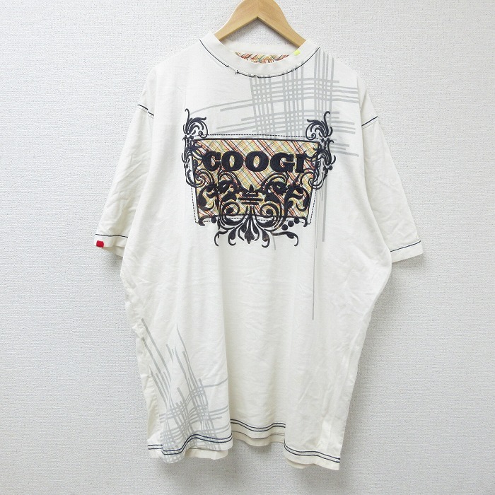 XL★古着 クージー COOGI 半袖 ビンテージ Tシャツ メンズ 00年代 00s ビッグロゴ 刺繍 大きいサイズ ロング丈 コットン クルーネック 白 ホワイト 25apr23 中古
