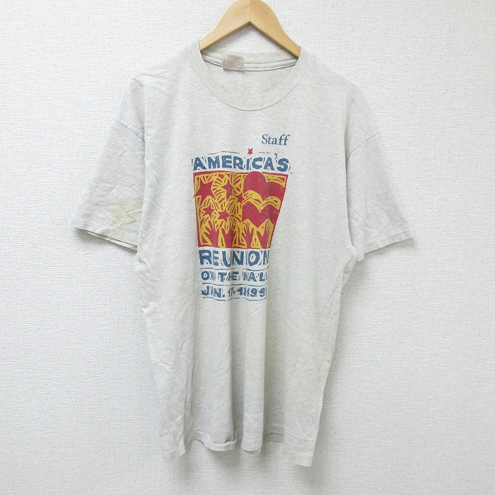 XL★古着 ヘインズ Hanes 半袖 ビンテージ Tシャツ メンズ 90年代 90s AMERICAS クルーネック 薄グレー 霜降り 25apr23 中古