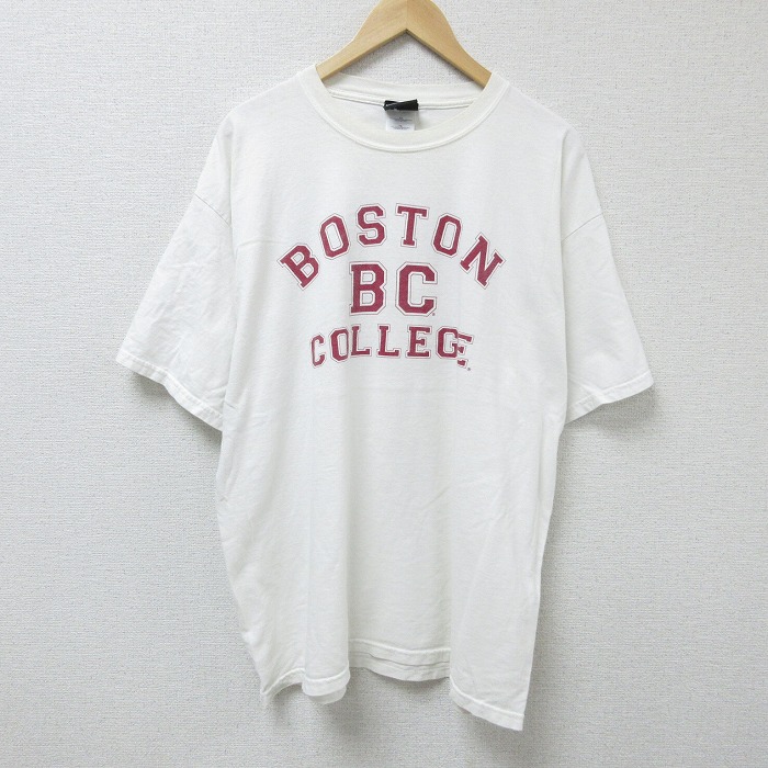 XL★古着 半袖 ビンテージ Tシャツ メンズ 00年代 00s ボストン カレッジ 大きいサイズ コットン クルーネック 白 ホワイト 25apr23 中古