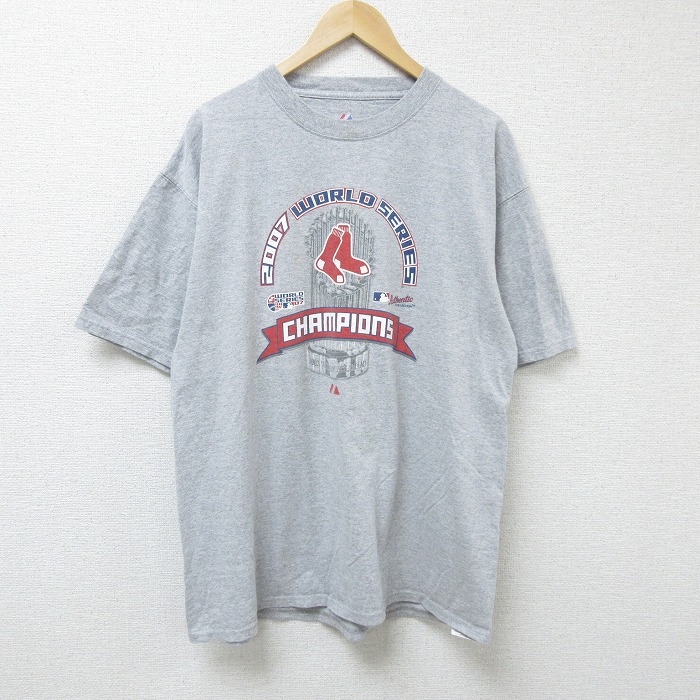 【50%OFF】XL★古着 マジェスティック 半袖 ビンテージ Tシャツ メンズ 00年代 00s MLB ボストンレッドソックス ワールドシリーズ クルーネック グレー 霜降り メジャーリーグ ベースボール 野球 25apr23 中古