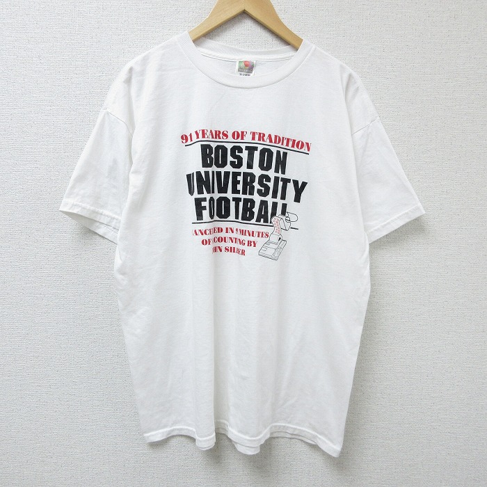 XL★古着 フルーツオブザルーム 半袖 ビンテージ Tシャツ メンズ 90年代 90s ボストン 大学 フットボール クルーネック 白 ホワイト 25apr23 中古