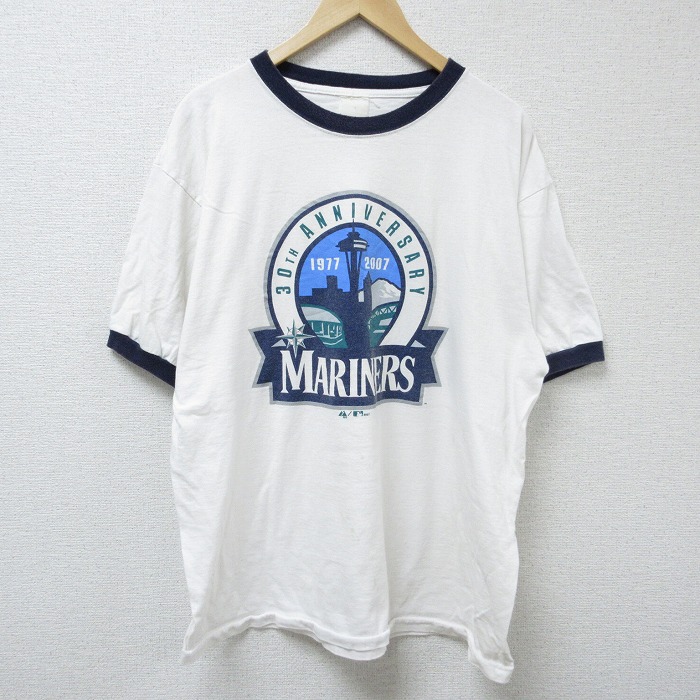 XL★古着 マジェスティック 半袖 ビンテージ Tシャツ メンズ 00年代 00s MLB マイアミマーリンズ クルーネック 白 ホワイト リンガー メジャーリーグ ベースボール 野球 25apr23 中古