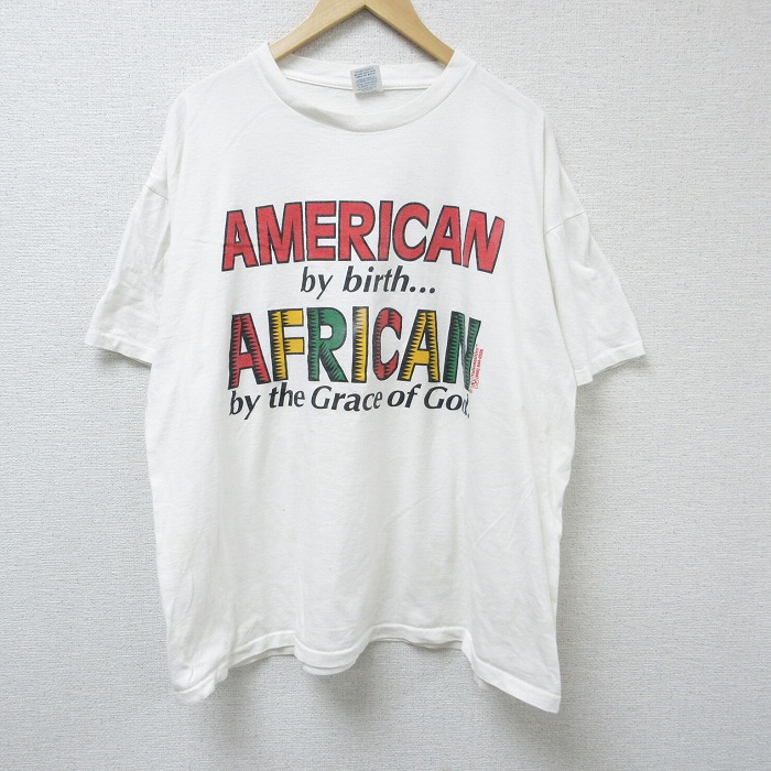 XL★古着 半袖 ビンテージ Tシャツ メンズ 90年代 90s アメリカン アフリカン 大きいサイズ クルーネック 白 ホワイト 25apr23 中古