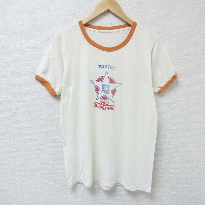M★古着 半袖 ビンテージ Tシャツ メンズ 80年代 80s ボストン クルーネック 白 ホワイト リンガー 25apr23 中古