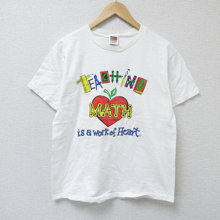 【50%OFF】M★古着 フルーツオブザルーム 半袖 ビンテージ Tシャツ メンズ 00年代 00s MATH リンゴ ハート コットン クルーネック 白 ホワイト 25apr23 中古