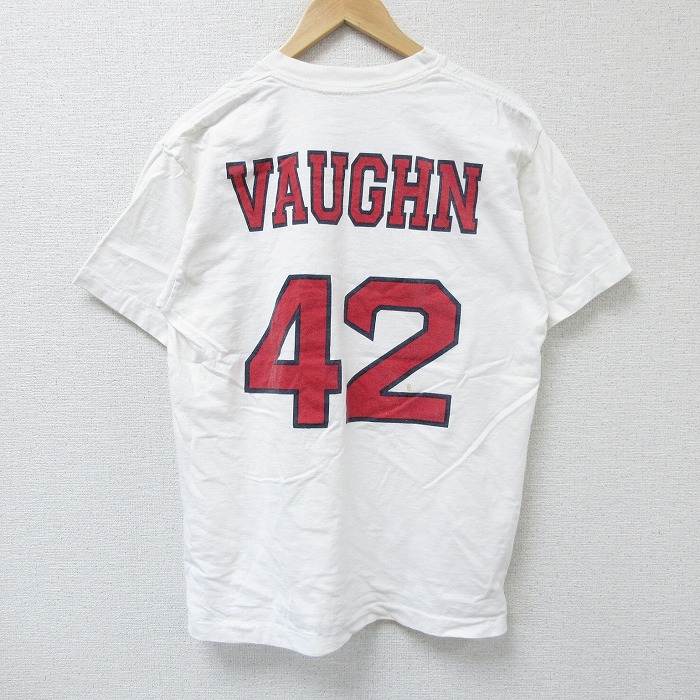 【50%OFF】L★古着 半袖 ビンテージ Tシャツ メンズ 90年代 90s VAUGHN 42 クルーネック 白 ホワイト 25apr23 中古