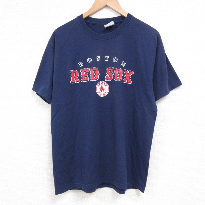 【50%OFF】M★古着 ヘインズ Hanes 半袖 ビンテージ Tシャツ メンズ 00年代 00s MLB ボストンレッドソックス クルーネック 紺 ネイビー メジャーリーグ ベースボール 野球 25may24 中古
