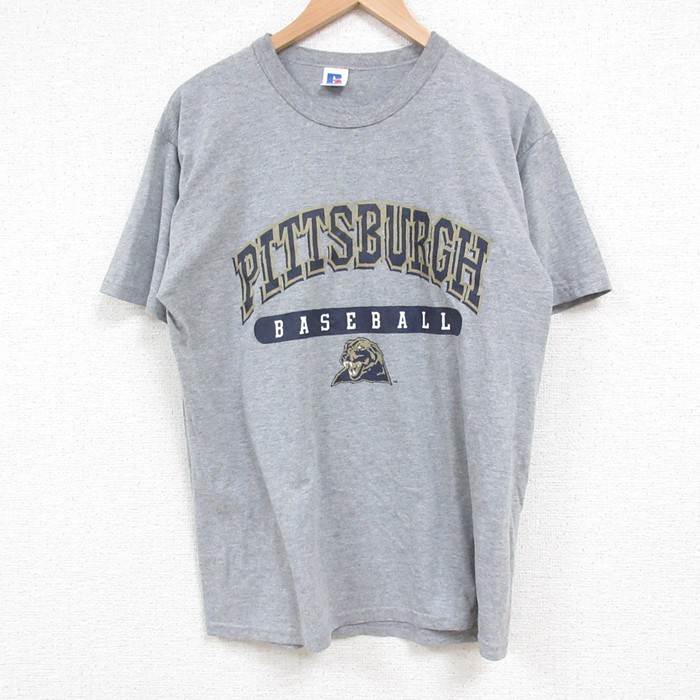 【50%OFF】M★古着 ラッセル 半袖 ビンテージ Tシャツ メンズ 00年代 00s ピッツバーグ クルーネック グレー 霜降り 25may24 中古