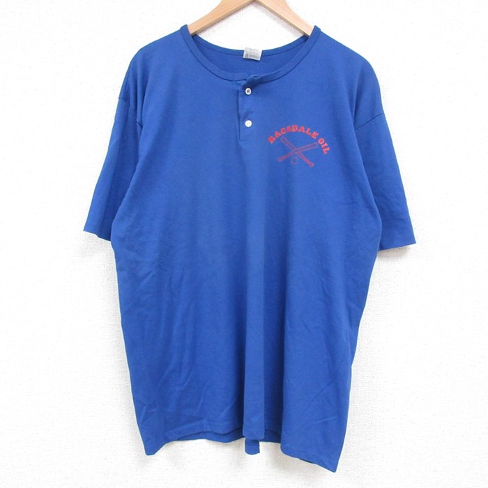 L★古着 半袖 ビンテージ Tシャツ メンズ 90年代 90s RAGSDALE OIL 野球 ヘンリーネック USA製 青 ブルー 25may24 中古