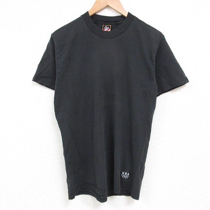 M★古着 半袖 ビンテージ Tシャツ メンズ 90年代 90s オリンピック 無地 コットン クルーネック 黒 ブラック 25may24 中古