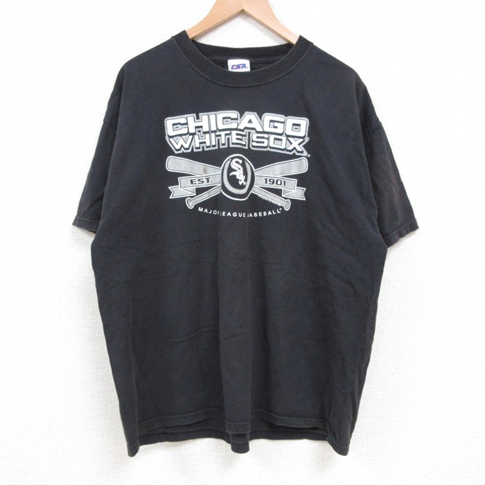 XL★古着 半袖 ビンテージ Tシャツ メンズ 00年代 00s MLB シカゴホワイトソックス 大きいサイズ クルーネック 黒 ブラック メジャーリーグ ベースボール 野球 25may26 中古