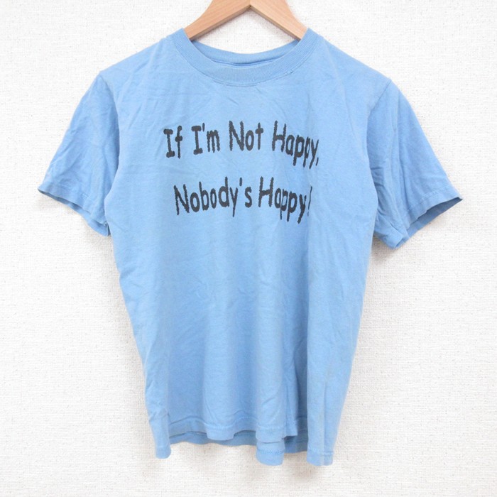 M★古着 半袖 ビンテージ Tシャツ メンズ 00年代 00s HAPPY コットン クルーネック 水色 25may26 中古