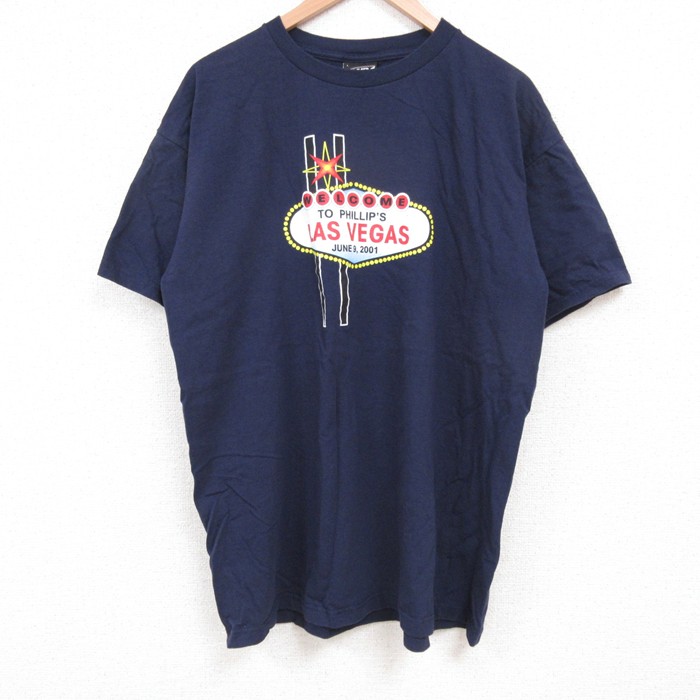 L★古着 半袖 ビンテージ Tシャツ メンズ 00年代 00s ラスベガス コットン クルーネック USA製 紺 ネイビー 25may26 中古