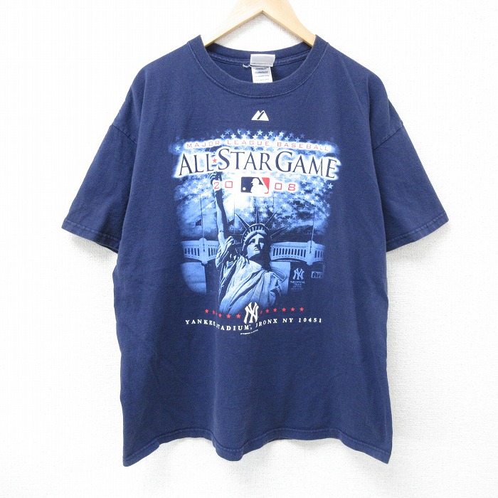 XL★古着 マジェスティック 半袖 ビンテージ Tシャツ メンズ 00年代 00s MLB オールスター 大きいサイズ コットン クルーネック 紺 ネイビー メジャーリーグ ベースボール 野球 25jun07 中古