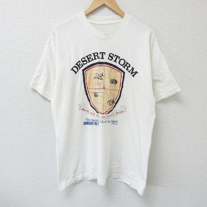 XL★古着 半袖 ビンテージ Tシャツ メンズ 90年代 90s 湾岸戦争 クルーネック 白 ホワイト 25jun07 中古