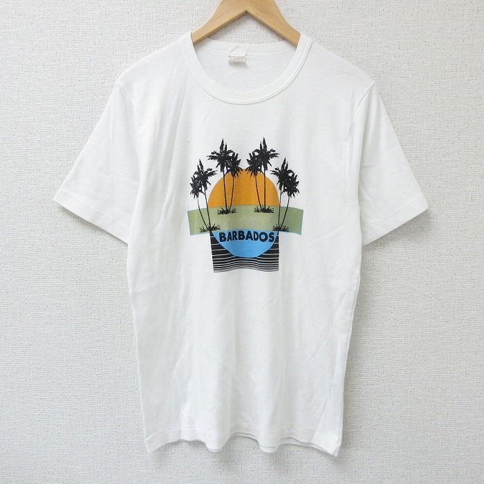 L★古着 半袖 ビンテージ Tシャツ メンズ 90年代 90s ヤシの木 クルーネック 白 ホワイト 25jun07 中古