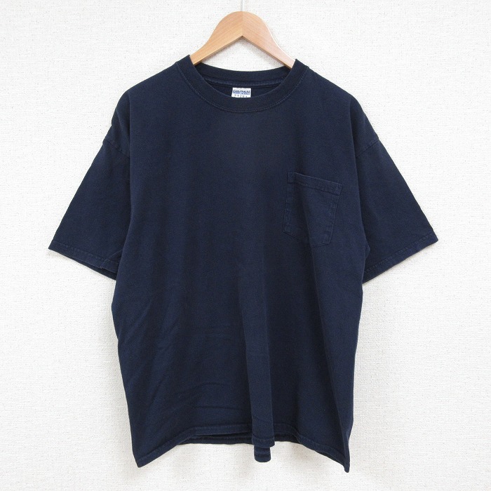 【50%OFF】XL★古着 半袖 ビンテージ Tシャツ メンズ 00年代 00s 無地 コットン クルーネック 紺 ネイビー 25jun07 中古