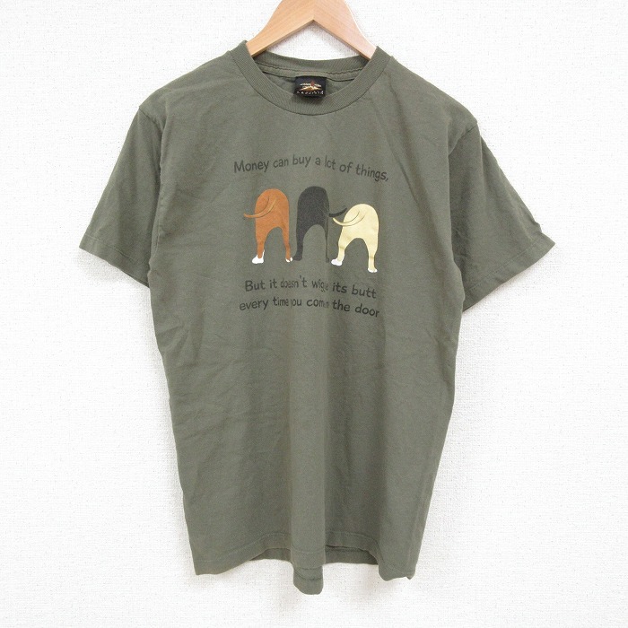 M★古着 半袖 ビンテージ Tシャツ メンズ 00年代 00s 犬 コットン クルーネック USA製 緑 グリーン 25jun07 中古