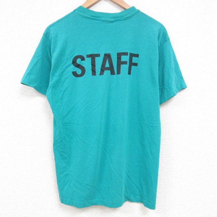 M★古着 半袖 ビンテージ Tシャツ メンズ 90年代 90s スタッフ限定 クルーネック 青緑 25jun06 中古