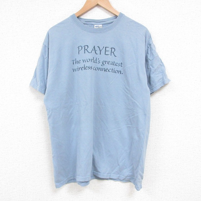 【50%OFF】L★古着 半袖 ビンテージ Tシャツ メンズ 00年代 00s メッセージ コットン クルーネック 薄紺 ネイビー 25jun06 中古