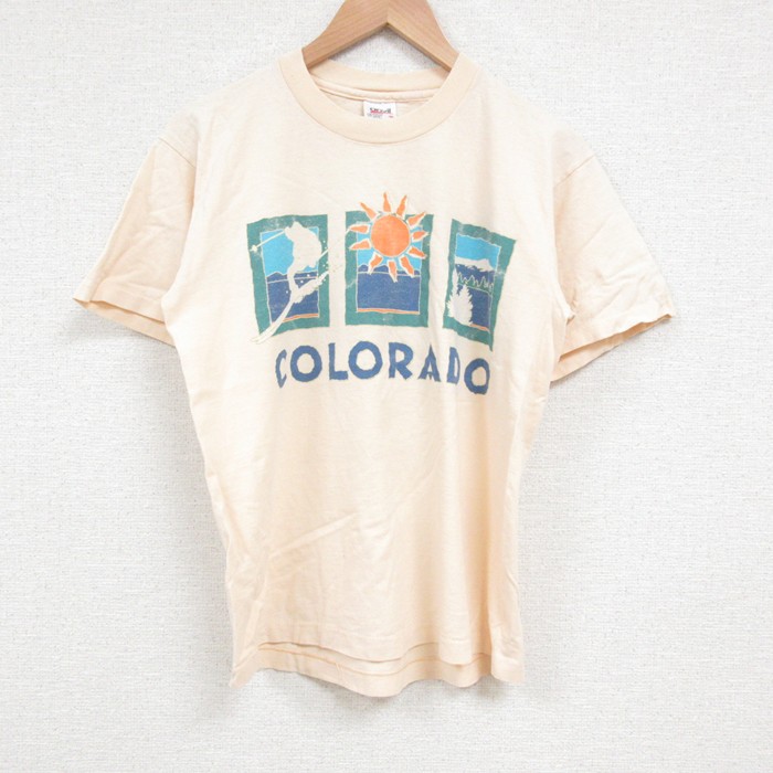 M★古着 半袖 ビンテージ Tシャツ メンズ 90年代 90s コロラド コットン クルーネック USA製 薄オレンジ 25jun06 中古