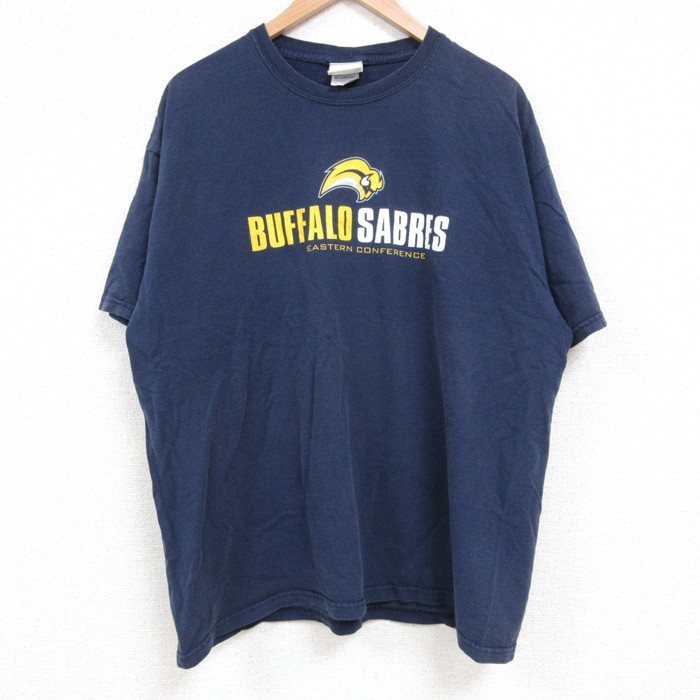 XL★古着 半袖 ビンテージ Tシャツ メンズ 00年代 00s NHL バッファローセイバーズ コットン クルーネック 紺 ネイビー アイスホッケー 25jun06 中古