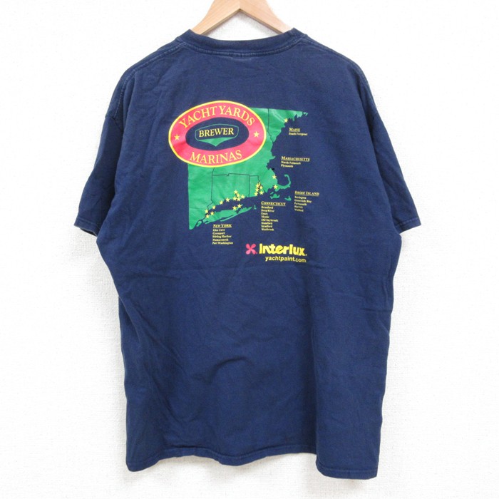 XL★古着 ヘインズ Hanes 半袖 ビンテージ Tシャツ メンズ 00年代 00s ヨットヤード クルーネック 紺 ネイビー 25jun06 中古