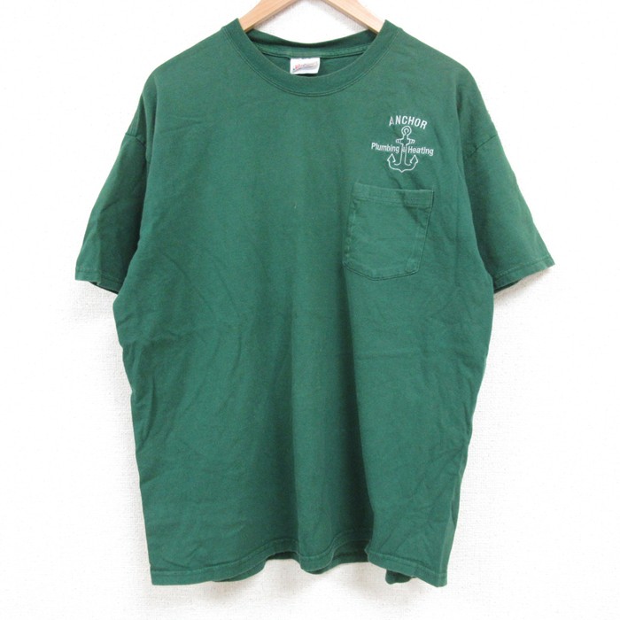 【50%OFF】XL★古着 ヘインズ Hanes 半袖 ビンテージ Tシャツ メンズ 00年代 00s イカリコットン クルーネック 緑 グリーン 25jun06 中古